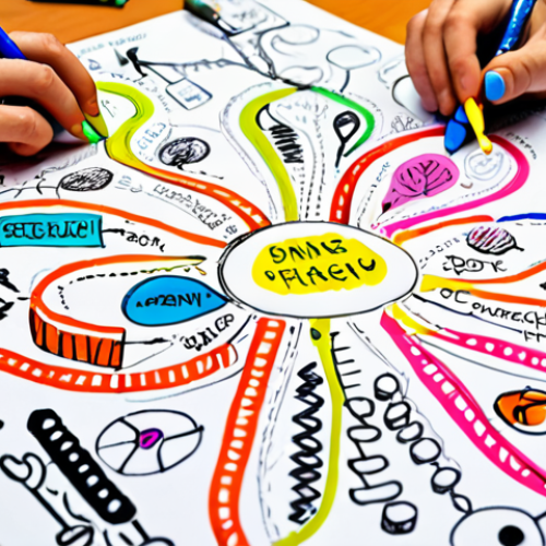 Mind Map Planning**

Prompt: *Close-up, bright workspace. A person's hands drawing a colorful, branching mind map with keywords and doodles on a large sheet of paper. Pens, highlighters scattered around. Focus on the connection between ideas, radiating from a central theme. A sense of clarity and organization.*

**
