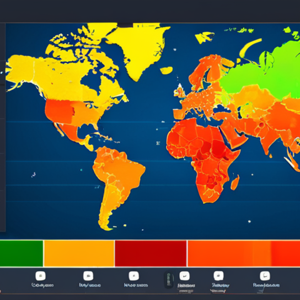 **Interactive Heatmap of E-commerce Website:** A dynamic heatmap visualization of an e-commerce website, highlighting areas of high user activity (clicks, dwell time) with warm colors (reds, oranges) and areas of low activity with cool colors (blues, greens). The visualization should clearly show product areas and navigation elements, illustrating how customers interact with the site.