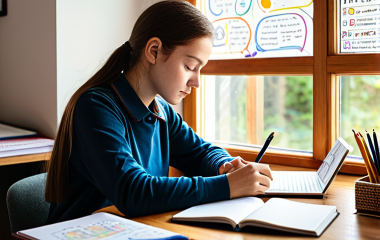 A focused young adult, fully clothed in modest, comfortable study attire, sitting at a clean, well-organized wooden desk. The desk is adorned with colorful mind maps, open notebooks with vivid handwritten diagrams, and a tablet displaying an educational infographic. Sunlight streams through a window, illuminating the scene. The atmosphere is calm and conducive to deep learning, reflecting an intuitive and rewarding learning journey. Perfect anatomy, correct proportions, natural pose, well-formed hands, proper finger count, natural body proportions, professional photography, high quality, safe for work, appropriate content, family-friendly, fully clothed.