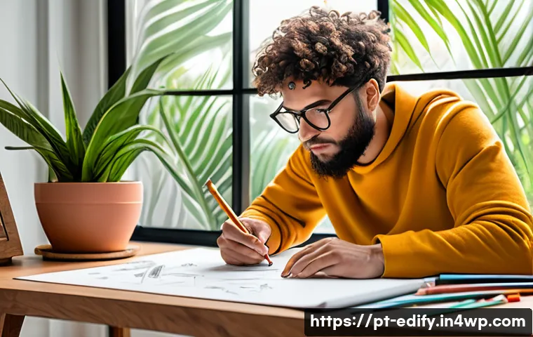 시각화 기법으로 자기 표현력 향상하기 - A cozy creative workspace in a modern Brazilian apartment, featuring a young adult sketching freely ...