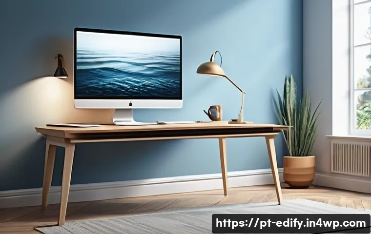 시각적 자료의 품질을 높이는 기술 - A serene digital art scene showcasing soft, diffused lighting illuminating a modern workspace with a...
